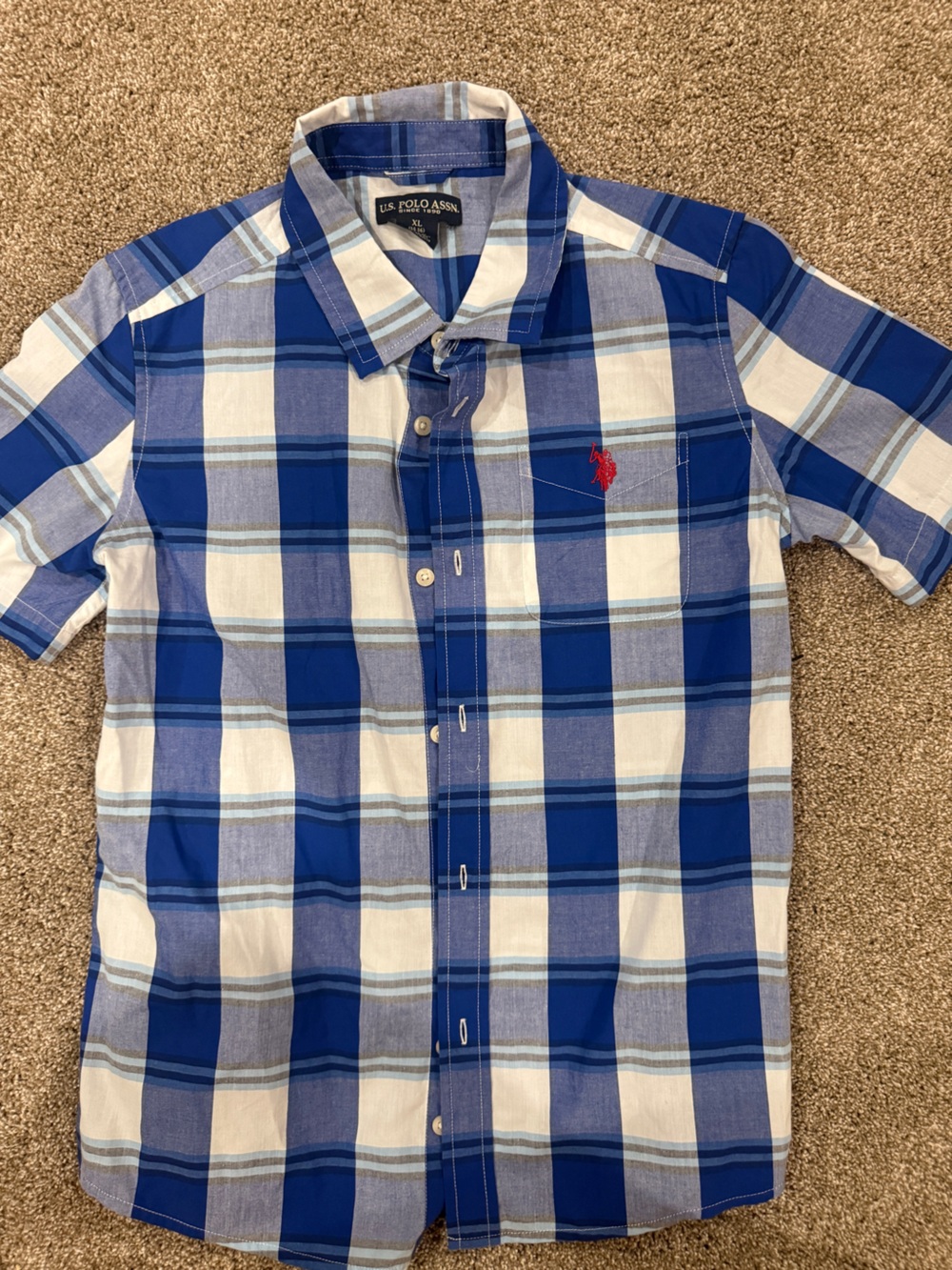 U.S. Polo Assn. Youth Blue Plaid Short-Sleeve Shirt